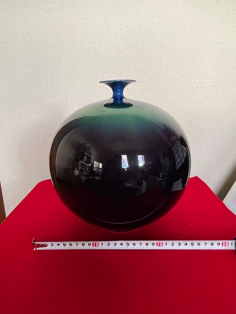 【特大】人間国宝 徳田八十吉 碧明釉 壷 花入 高さ約26.5㎝ T301