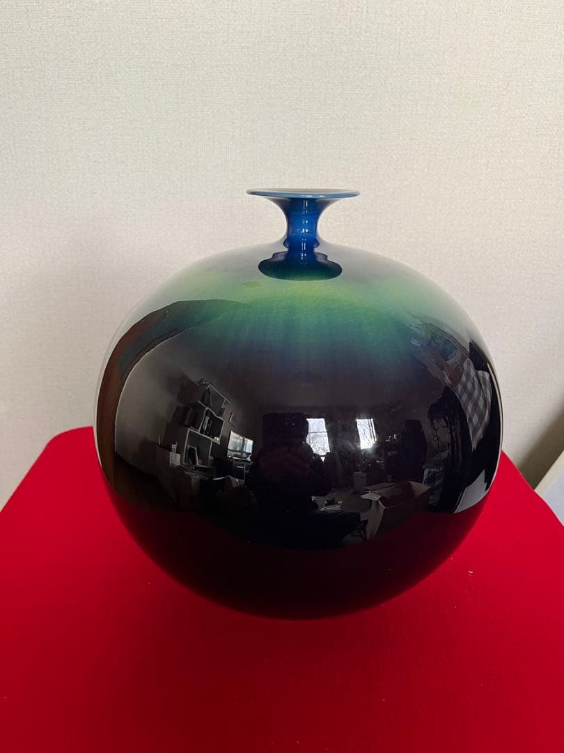 【特大】人間国宝 徳田八十吉 碧明釉 壷 花入 高さ約26.5㎝ T301