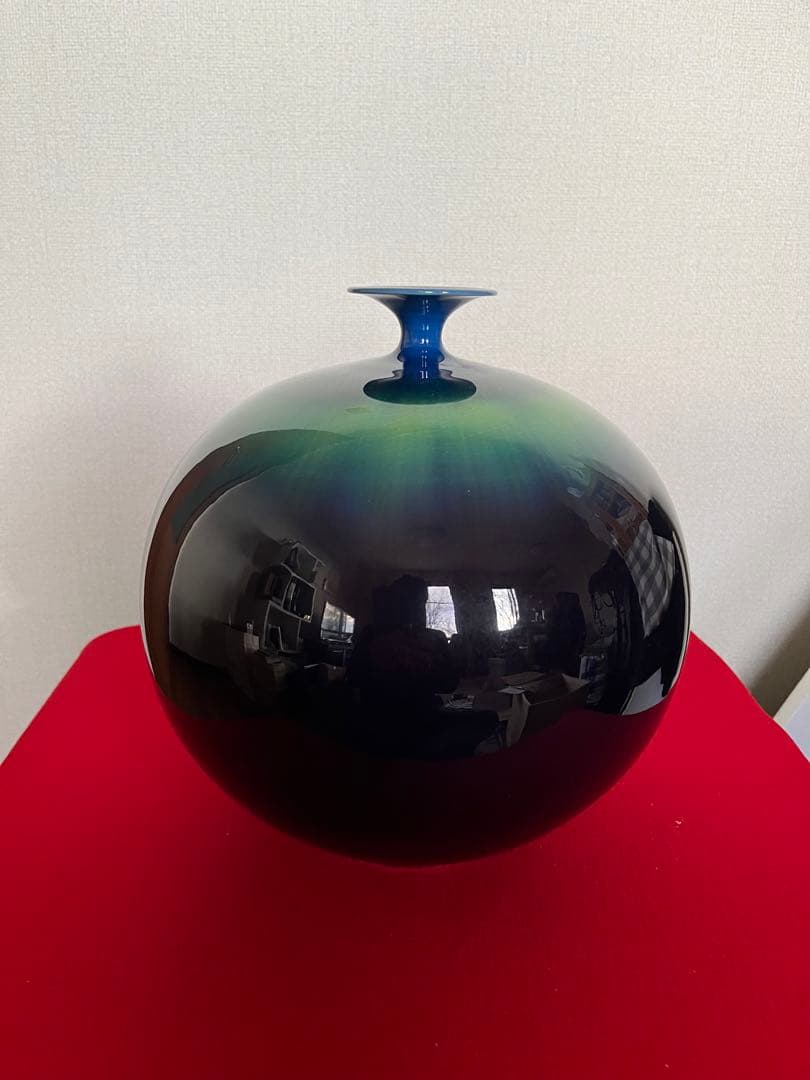 【特大】人間国宝 徳田八十吉 碧明釉 壷 花入 高さ約26.5㎝ T301