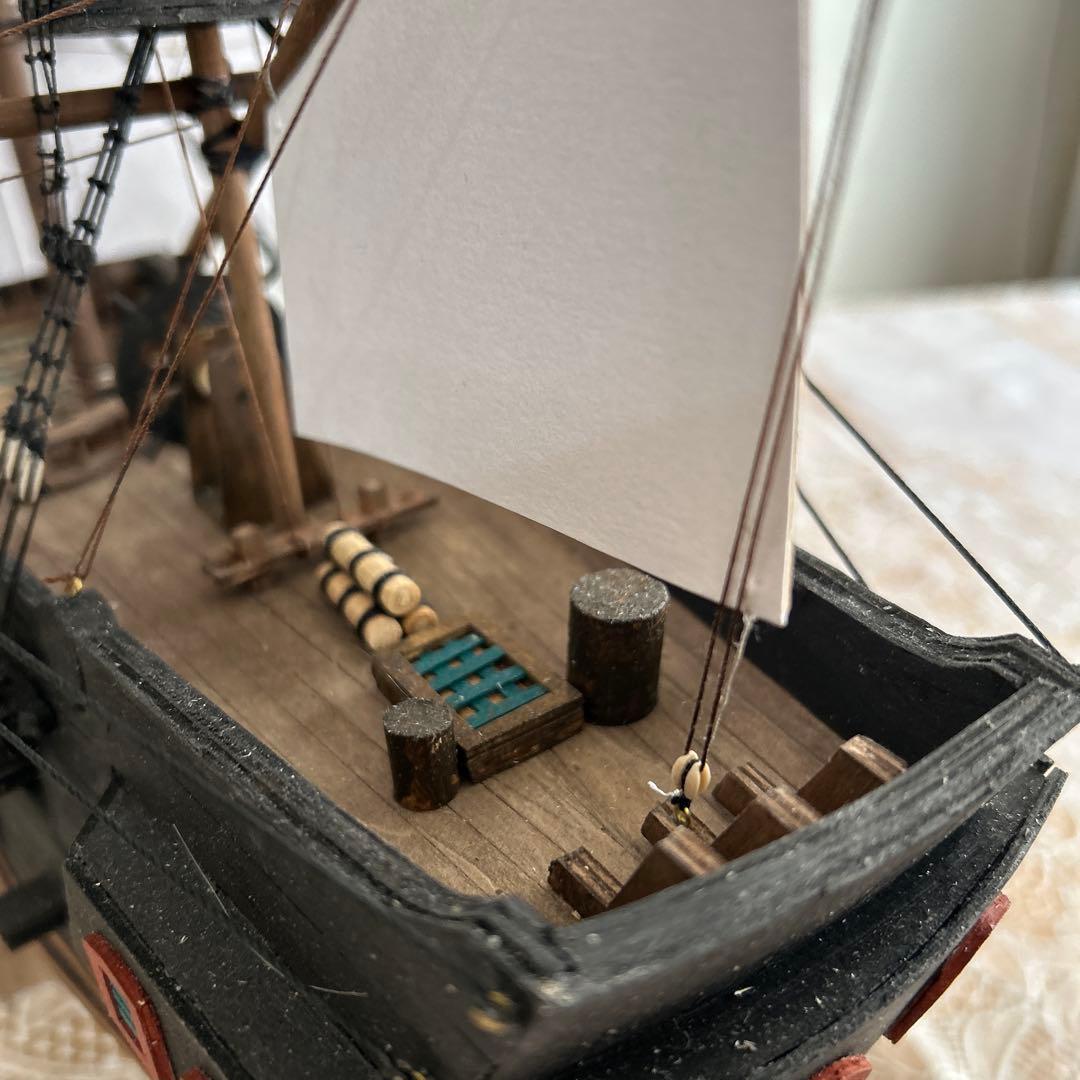 木製帆船模型　船台付き (帆船part2-T) (全てハンドメイド)