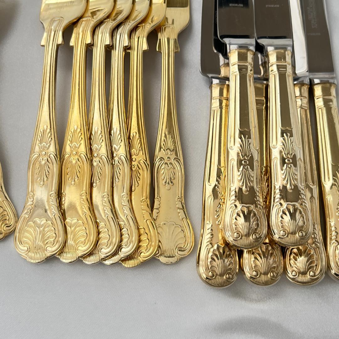 【英国】キングスパターンのディナーセット 24本組【ゴールドプレート】