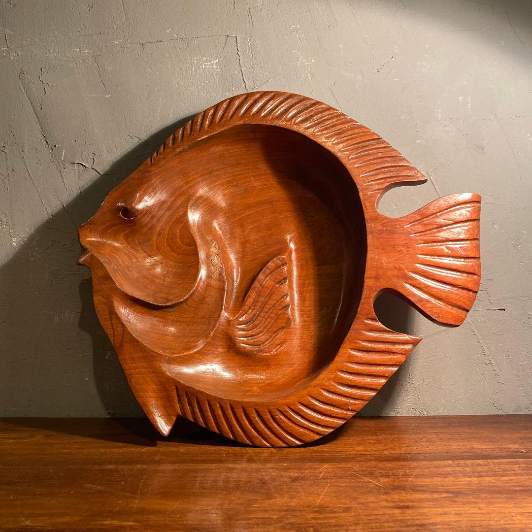 ヴィンテージ チョウチョウウオ 木彫り インテリアトレイ 壁掛け アメリカ