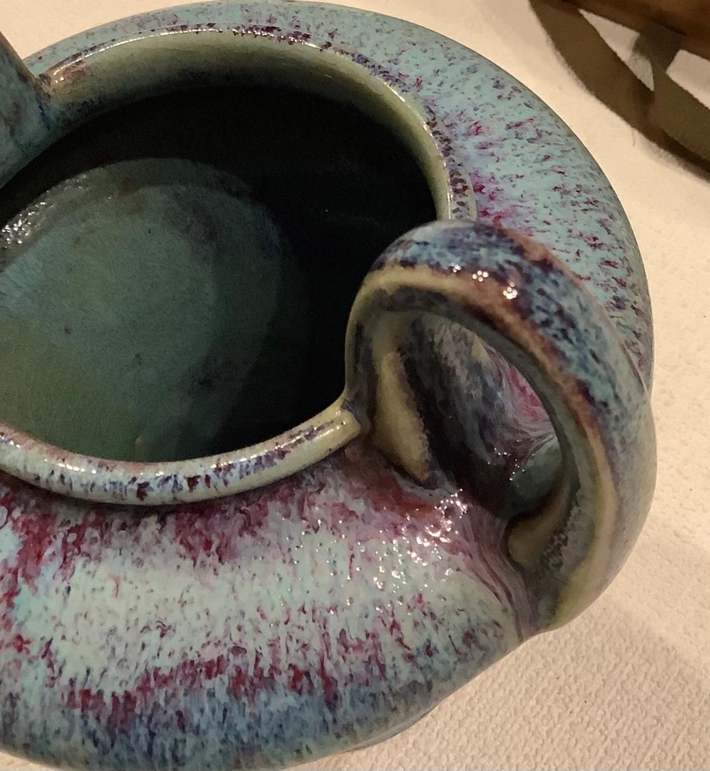 【辰砂】晴雲山　仁松造　花瓶　双耳