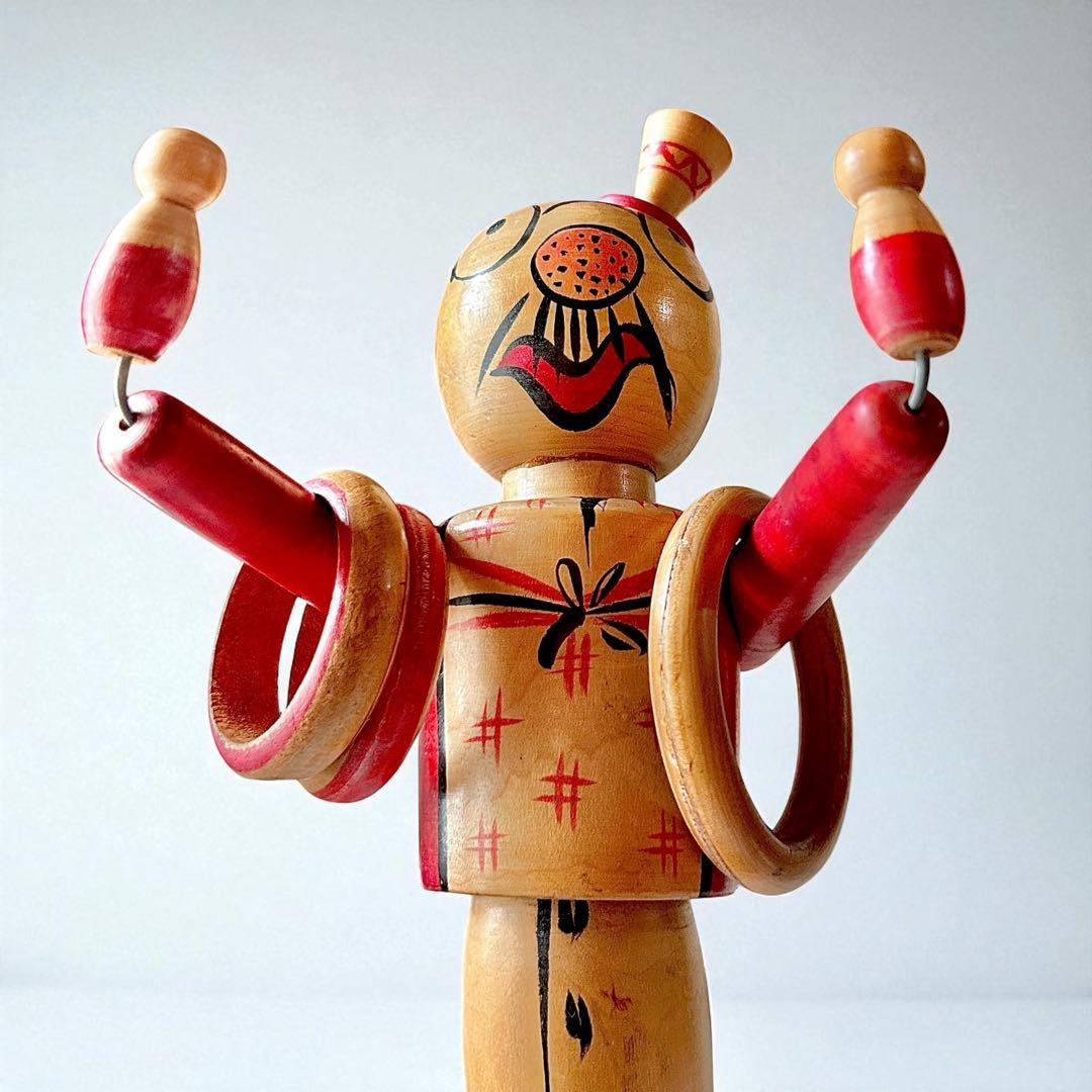 山形県郷土玩具・木地玩具《のんきな父さん》輪投げ・温海（あつみ）こけし 阿部進也