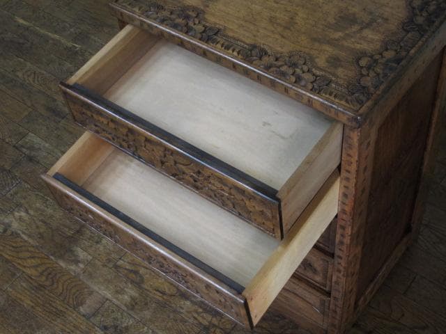 長野県 伝統工芸品 軽井沢彫り 桜 彫刻 5杯抽斗 箪笥/チェスト/整理タンス