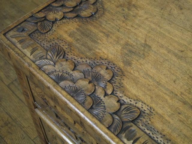 長野県 伝統工芸品 軽井沢彫り 桜 彫刻 5杯抽斗 箪笥/チェスト/整理タンス