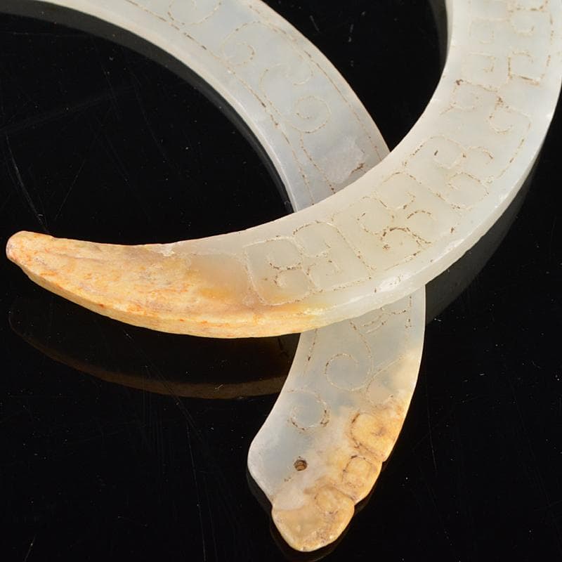 中国　玉石白玉彫刻　玉器　玉壁　玉飾　玉珮　2点まとめて　M　R7521