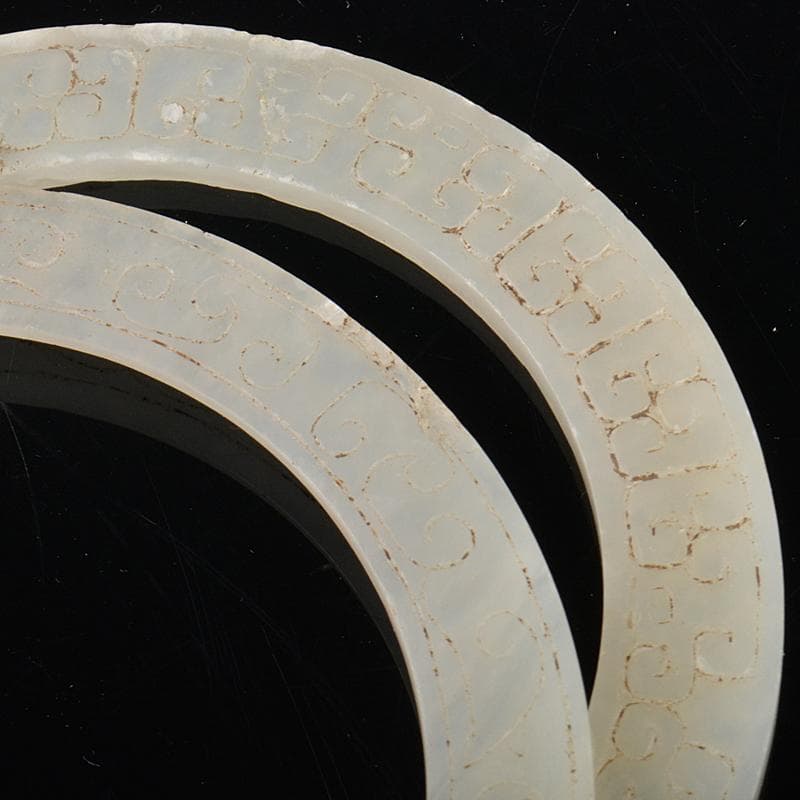 中国　玉石白玉彫刻　玉器　玉壁　玉飾　玉珮　2点まとめて　M　R7521