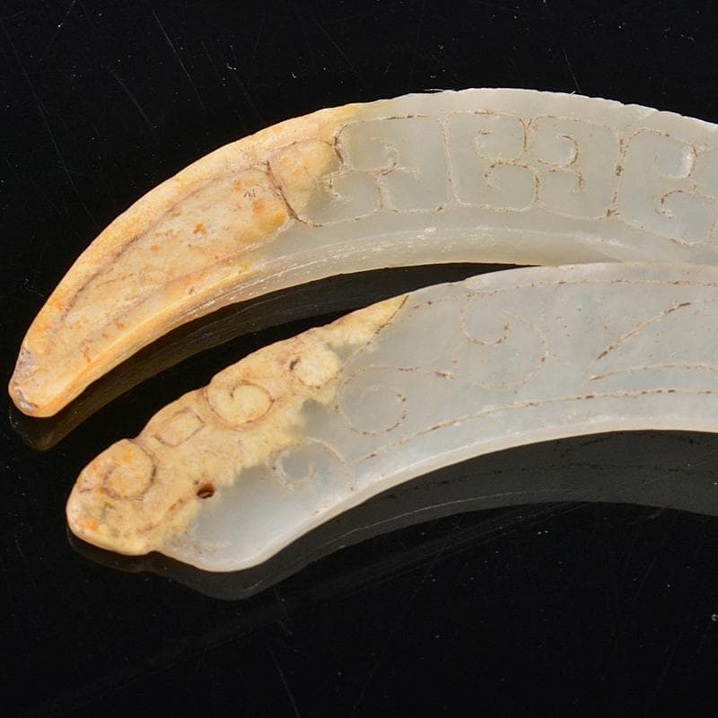 中国　玉石白玉彫刻　玉器　玉壁　玉飾　玉珮　2点まとめて　M　R7521