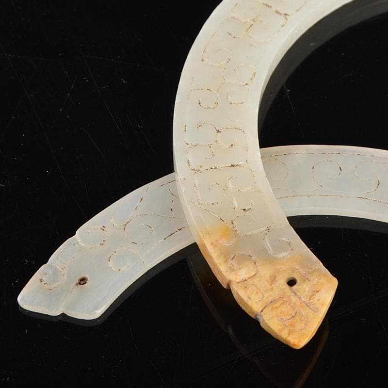 中国　玉石白玉彫刻　玉器　玉壁　玉飾　玉珮　2点まとめて　M　R7521