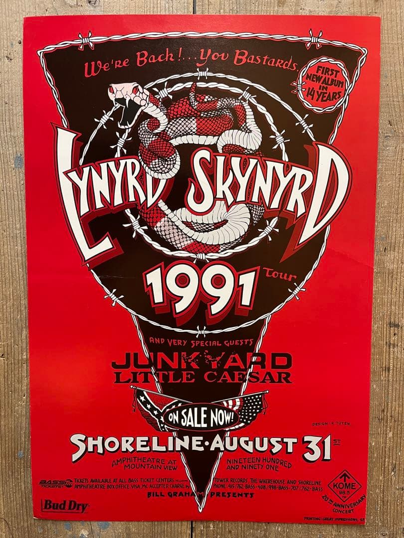 レーナードスキナード 1991 ビンテージポスター 8/31 Shoreline