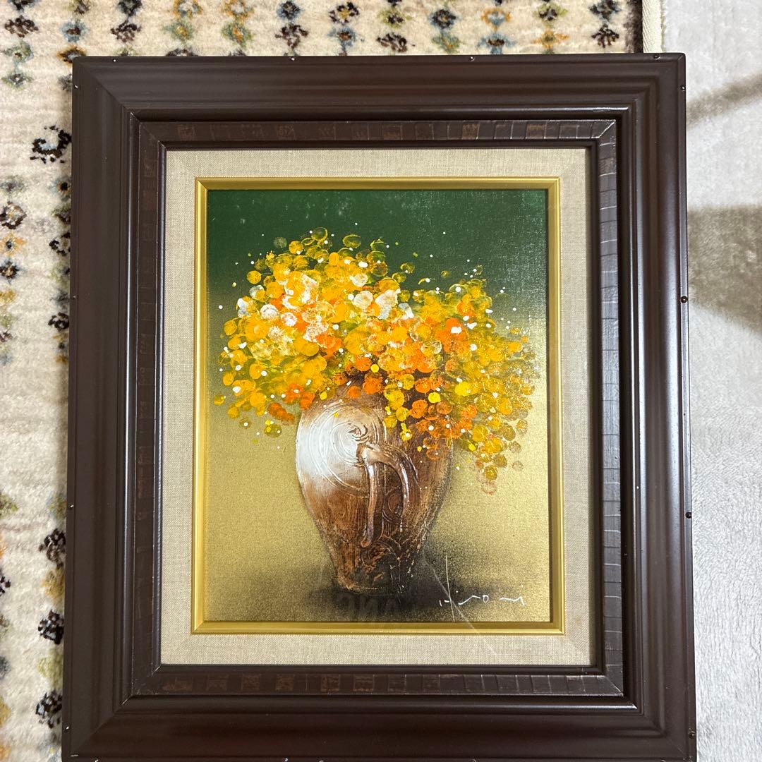 立川広己　F3号キャンバス画　肉筆　油彩　絵画　ミモザ　美術品