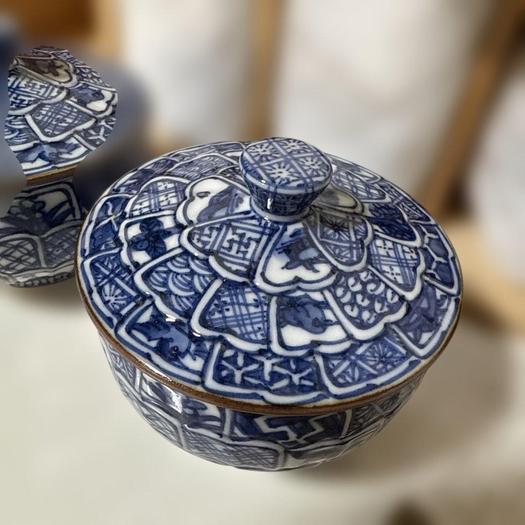 未使用 清水焼 京焼 平安壹楽造 湯呑み 蓋付 5客組 染付 茶碗 菊彫祥瑞