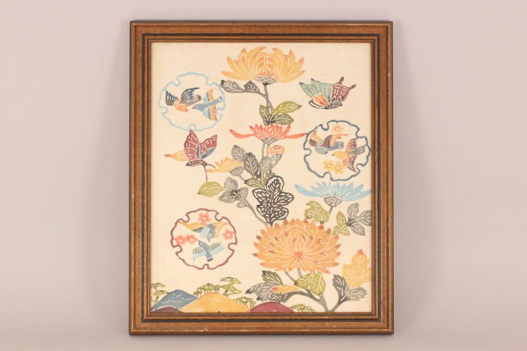 No5088 額装　染色画　花鳥　紅型　びんがた　琉球　伝統工芸　美術　送料無料