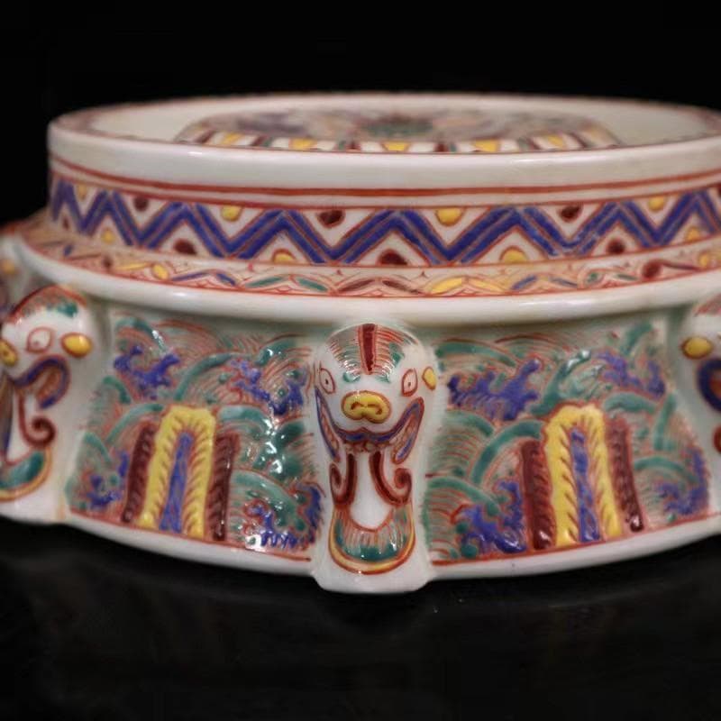 中国古美術✦大明宣徳紋 五彩 魚藻紋 筆洗✦置物・書道品・文房具・陶芸・観賞皿