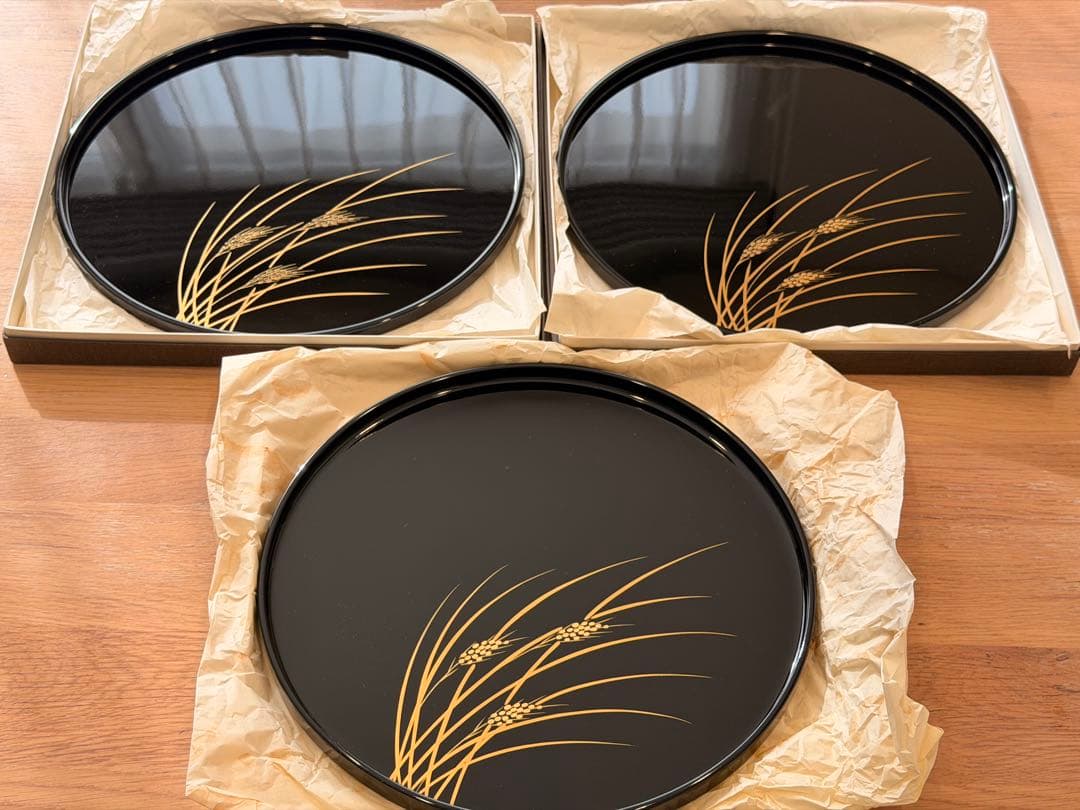 会津塗 丸盆 お盆 3枚セット箱付き 漆器