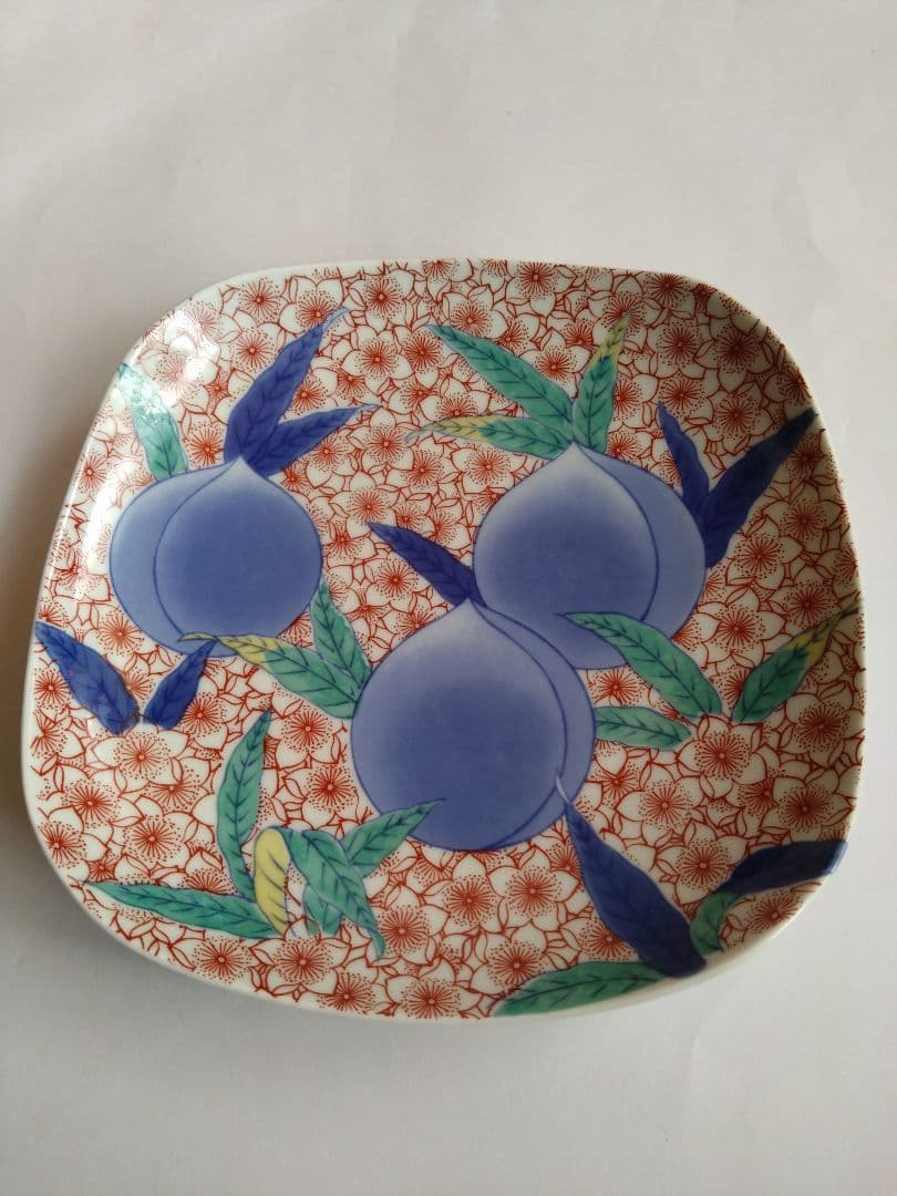 鍋島焼　其泉　桃絵　角皿　5枚セット