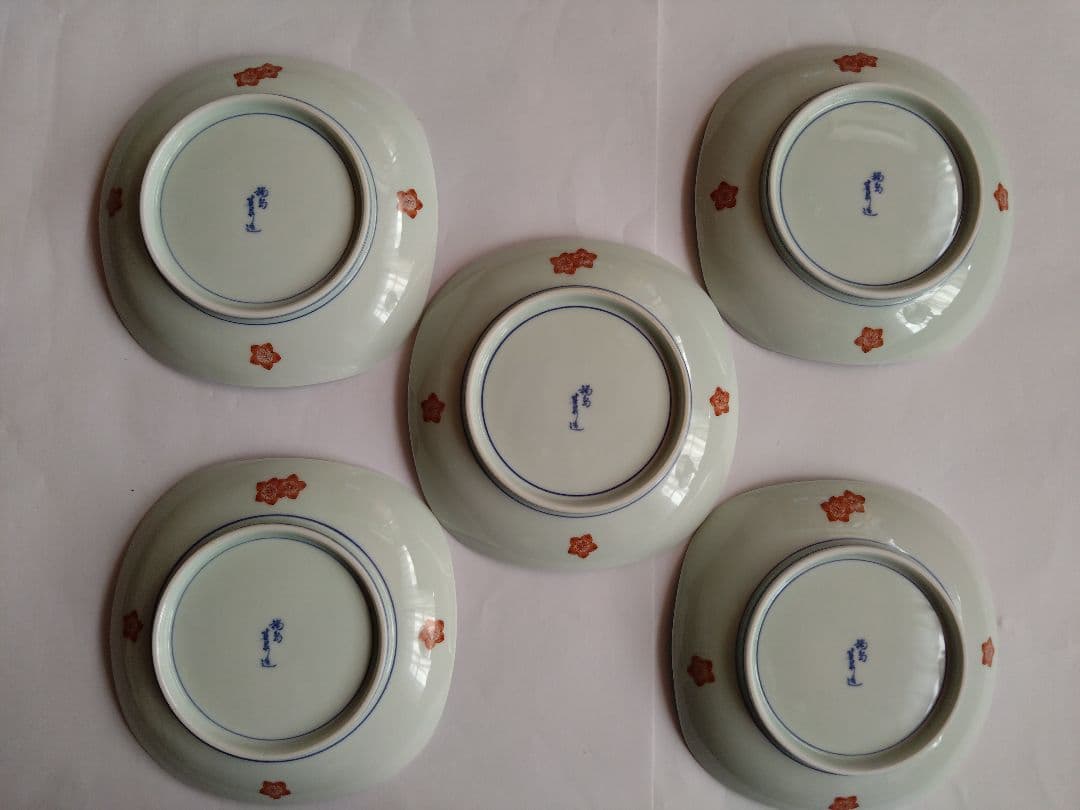 鍋島焼　其泉　桃絵　角皿　5枚セット