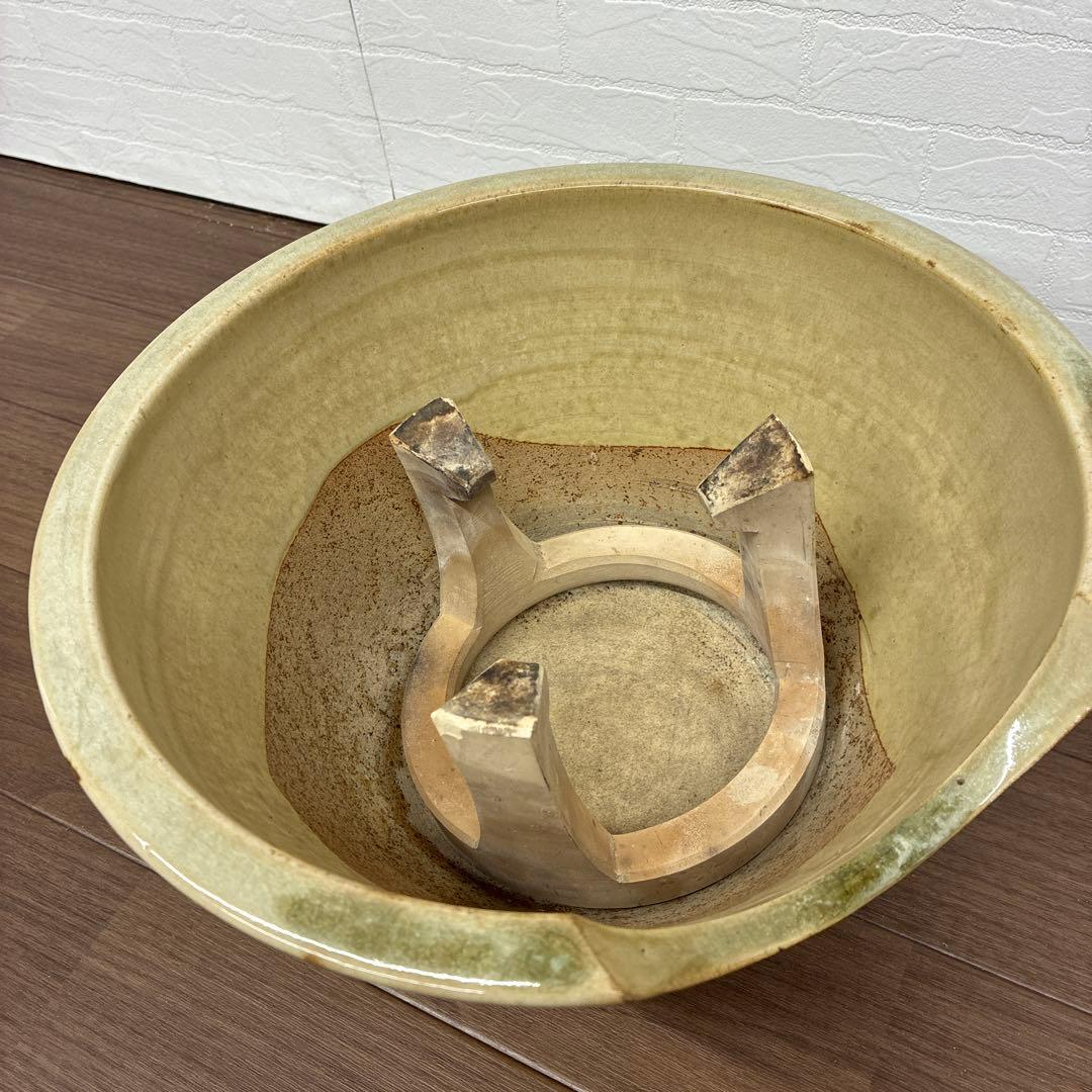 陶器 風炉 五徳付き 茶道具 紋入り