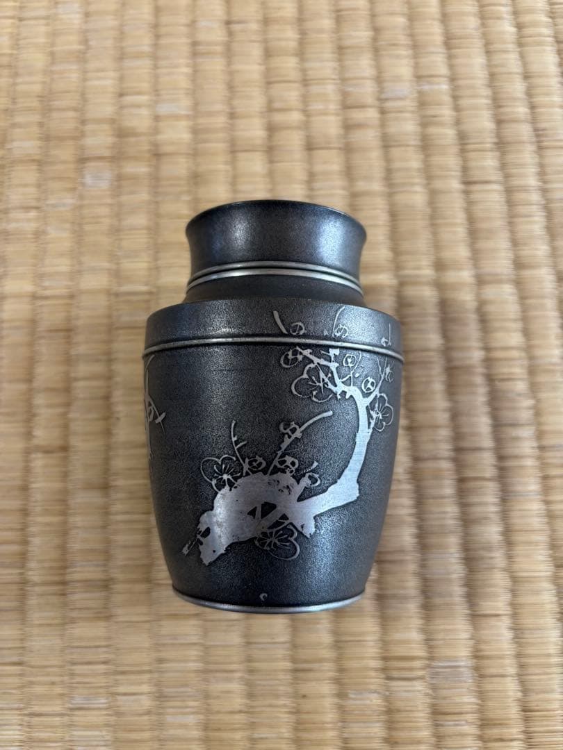 煎茶道具　錫製　林亭瑞製　茶入　茶心壺　細かい装飾　286g 幅7×高10㎝