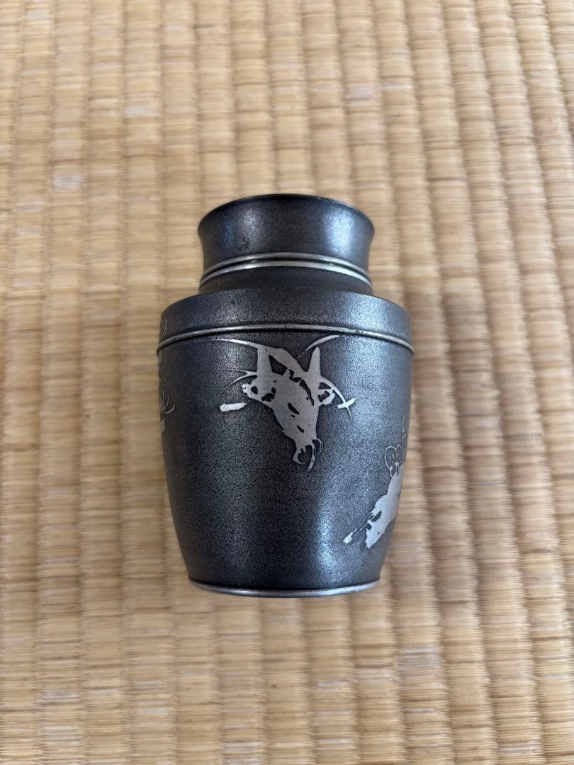 煎茶道具　錫製　林亭瑞製　茶入　茶心壺　細かい装飾　286g 幅7×高10㎝
