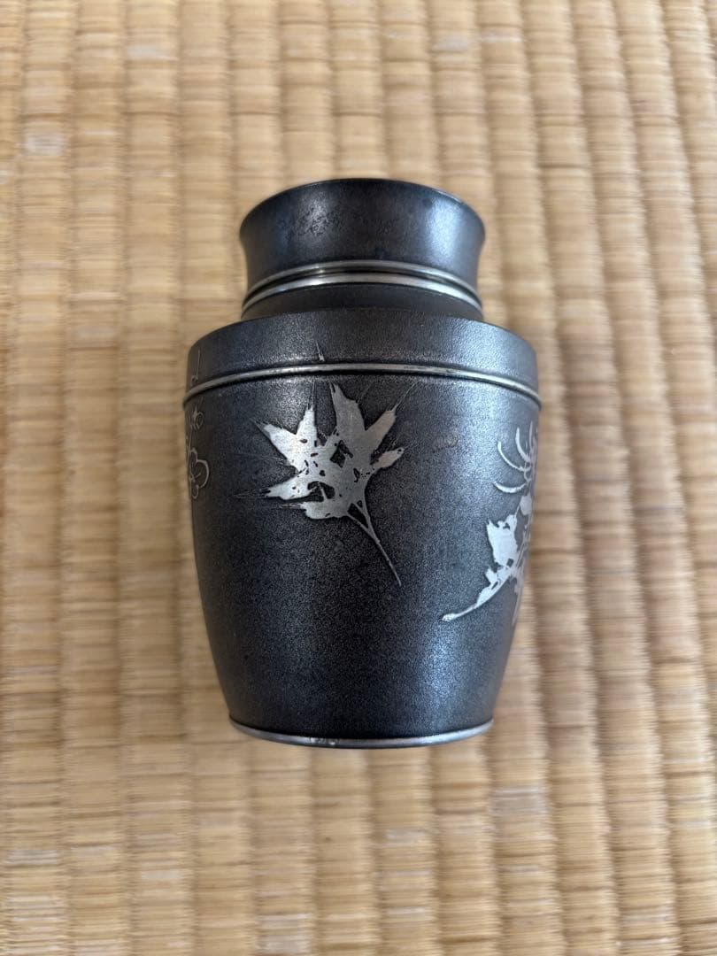 煎茶道具　錫製　林亭瑞製　茶入　茶心壺　細かい装飾　286g 幅7×高10㎝