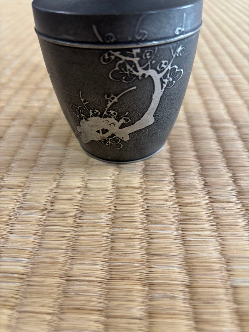 煎茶道具　錫製　林亭瑞製　茶入　茶心壺　細かい装飾　286g 幅7×高10㎝