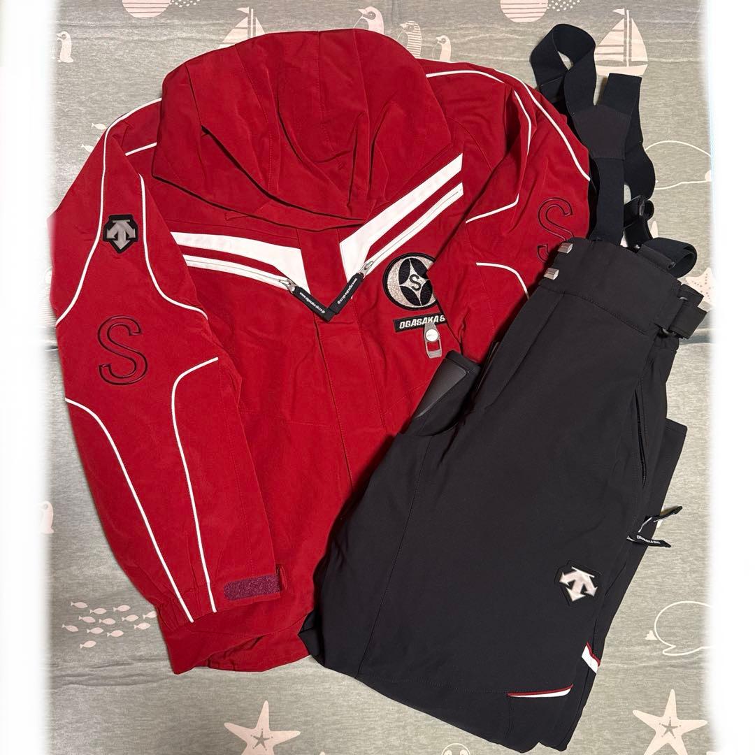 OGSAKA DESCENTE スキーウェア 上下 上着M・パンツ L 赤／黒