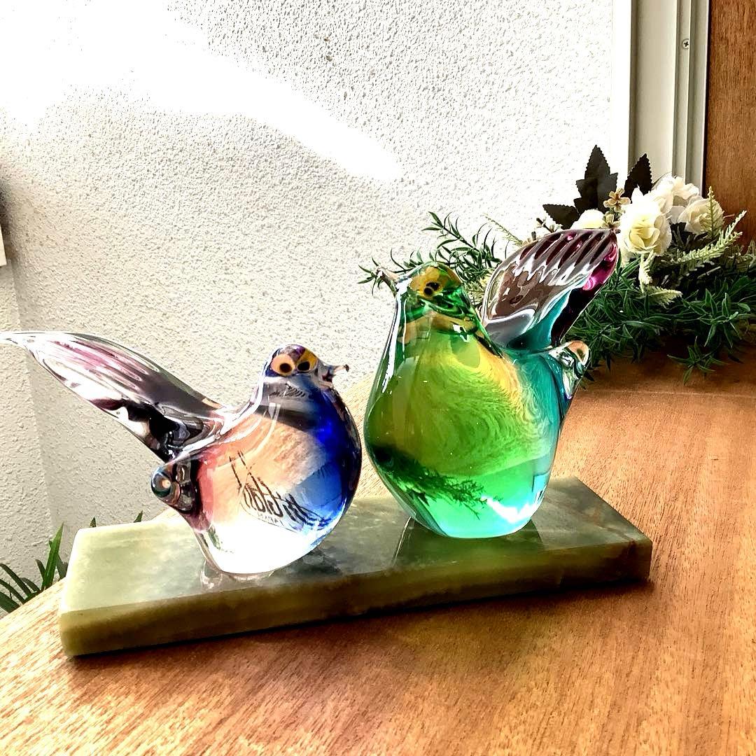 Malti Glass 【Love Birds/ラヴ　バード】台座付　ガラス工芸