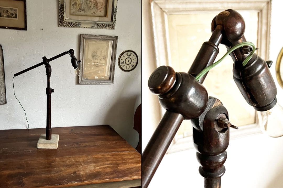 貴重！アンティークアーム木製のスタンドランプ　戦前スタンドライト　卓上ライト
