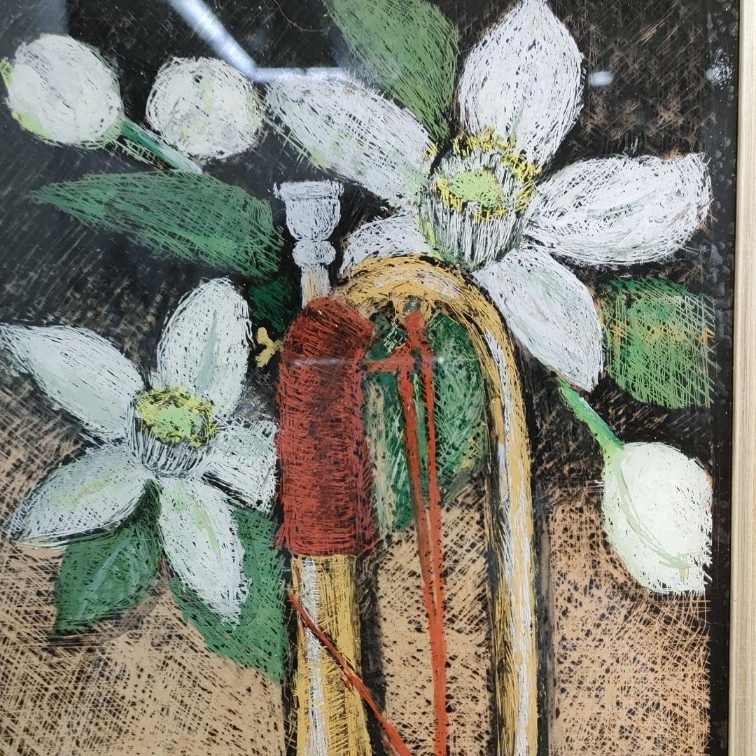 ガラス絵「八朔の花と喇叭」