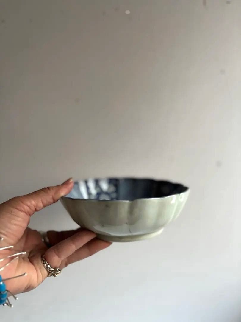 783 骨董 アンティーク 古伊万里 染付け 梅紋輪花なます皿 5寸 幕末 上物