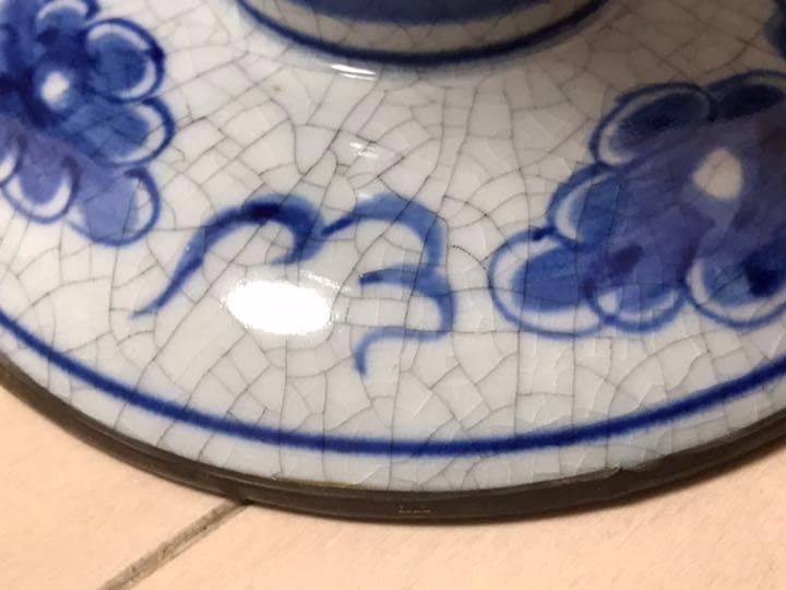 中国明時代　染付　蝋燭台一対　時代レトロ