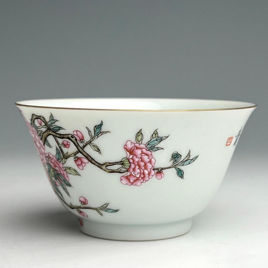 粉彩花樹紋杯 雍正御製 款 金彩 清時代 擺件 中国古玩唐物骨董時代物 A825