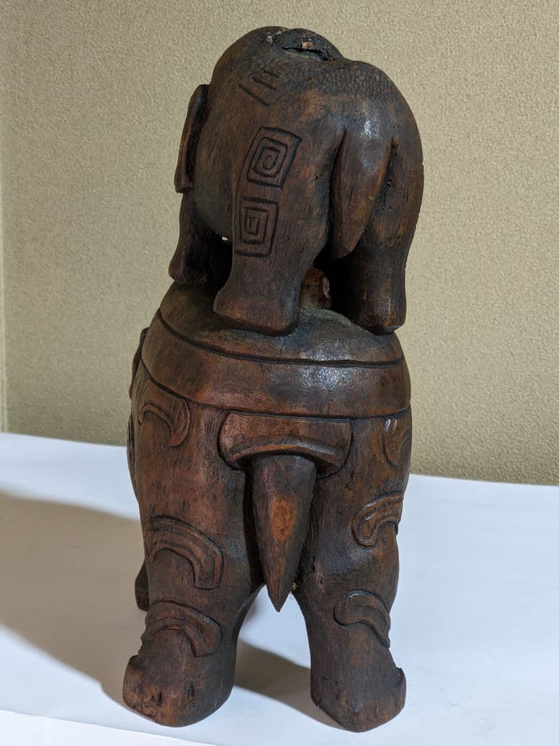 ♦中国古美術品 清時代 竹根 透かし彫り 親子象 置物飾り レア物 骨董品