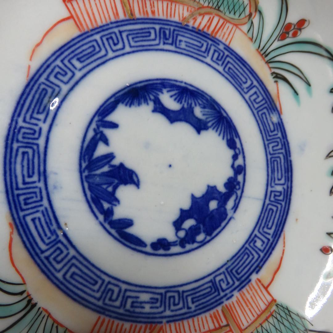 なます皿 5客 松竹梅 色絵付 見込印判 唐草 花文様 明治 木箱