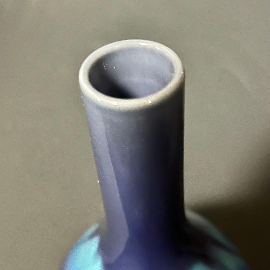 【徳上品】人間国宝三代徳田八十吉　未使用花生　美しく溶け合う青の芸術品