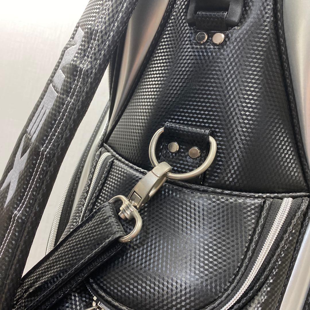 (美品) NEX ゴルフバッグ 合成皮革 黒/銀 中古