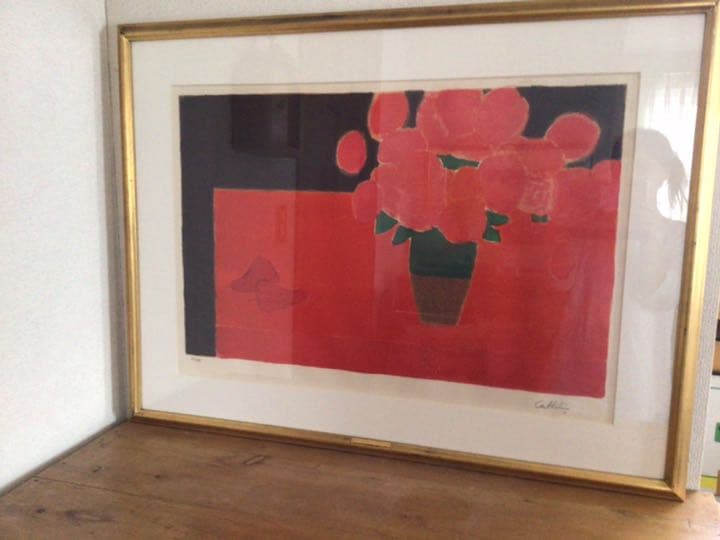 ⭕️⭕️真作ベルナール カトラン「赤いテーブルの上の紫陽花とペッパー」リトグラフ⭕️⭕️