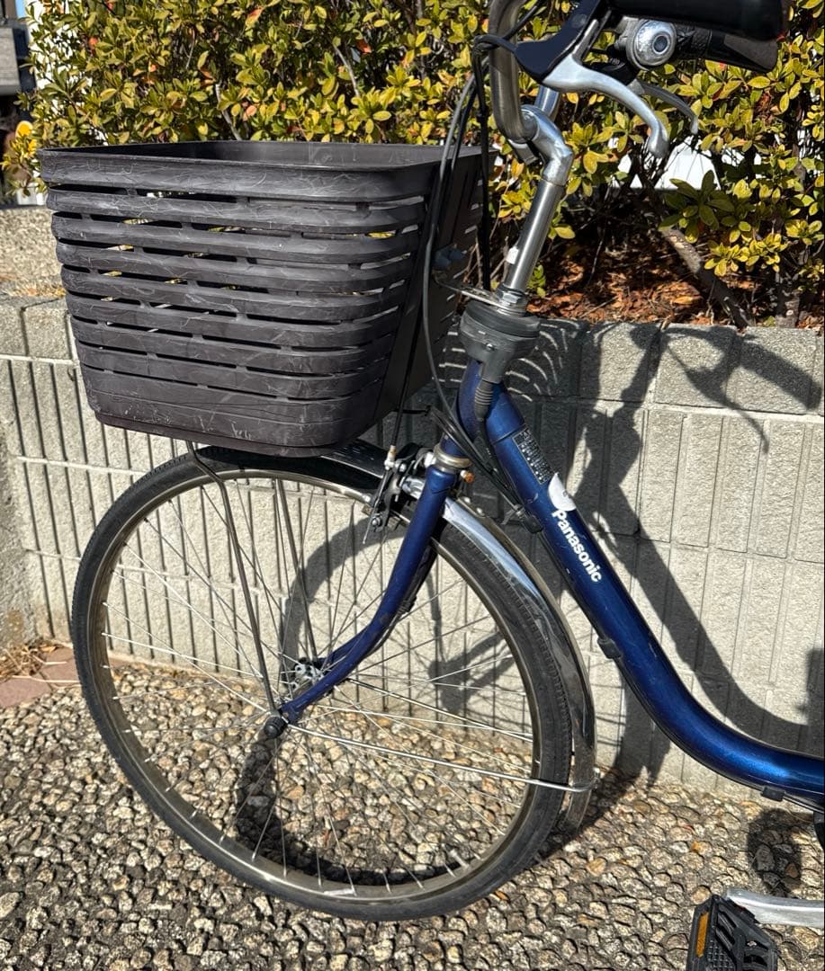 パナソニック 26インチ 電動アシスト, シティタイプ 青色 前後バスケット付き