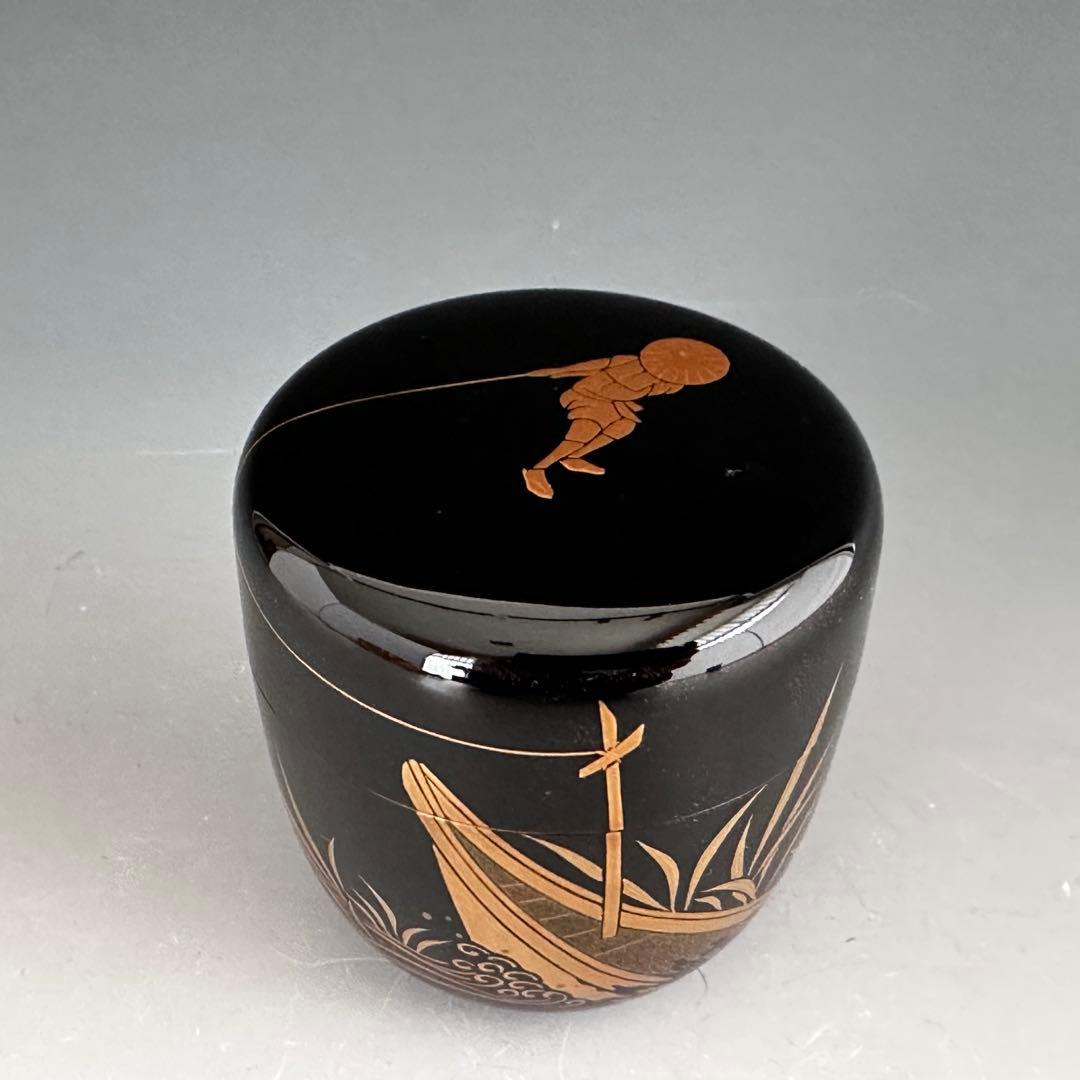 茶道具　曳舟蒔絵　内銀　大棗　日野拓也　共箱　輪島塗　漆芸　ひきふね　薄茶器