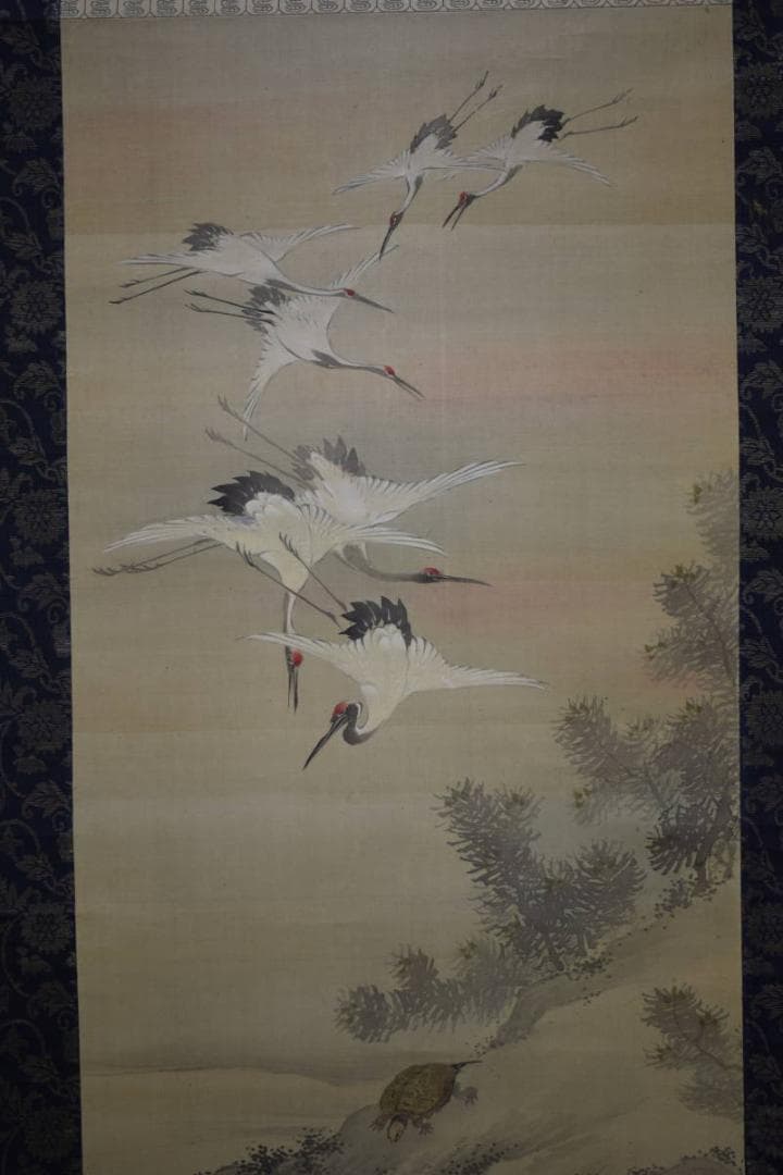 真作/大西圭斎/松群鶴亀図/布袋屋掛軸HE-810