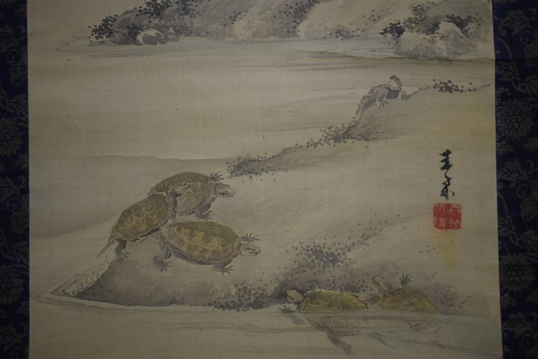 真作/大西圭斎/松群鶴亀図/布袋屋掛軸HE-810