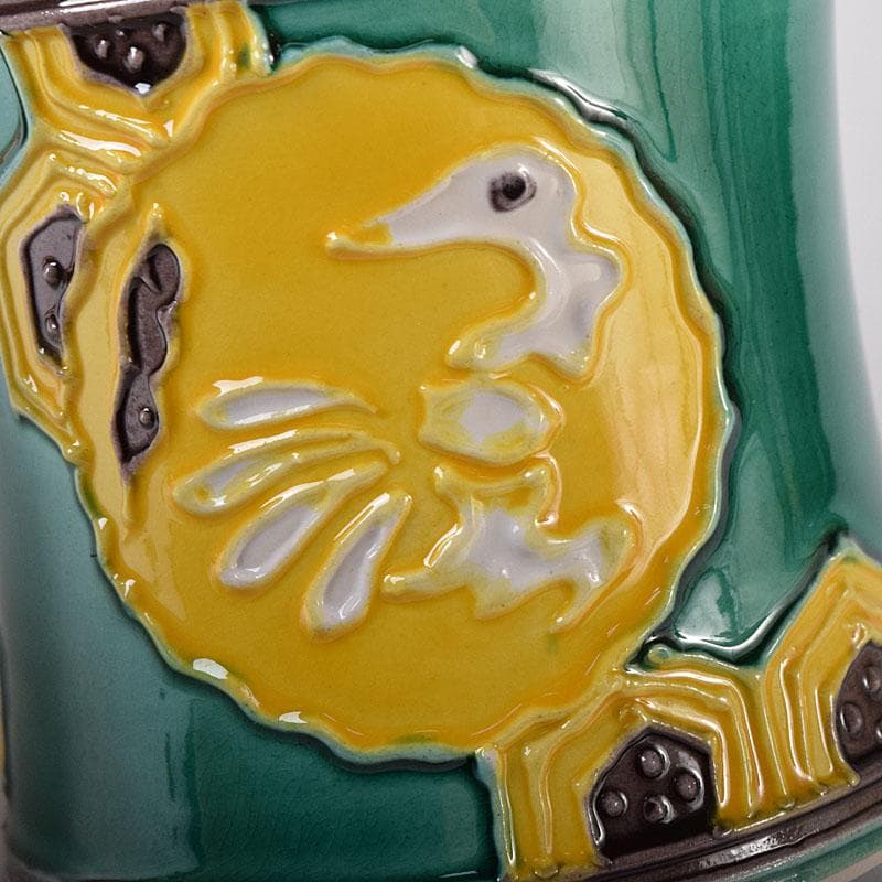 茶道具　谷口登志雄　菁嵐作　青交趾　鶴亀　蓋置　共布共箱　V　7866