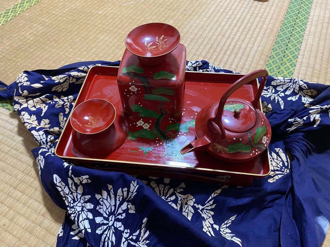 琉球漆器　赤色 漆器 茶器セット