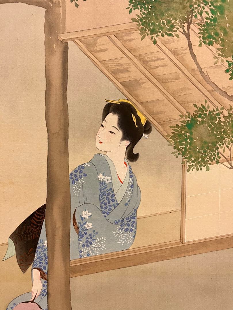 掛軸　掛け軸　夏の寮　美人画　朝司