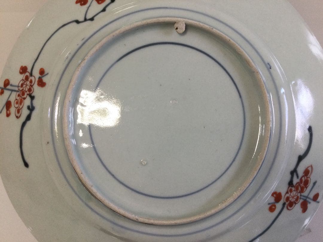 古伊万里焼 錦絵皿 時代物 江戸期 皿立て付 飾り皿 骨董 M