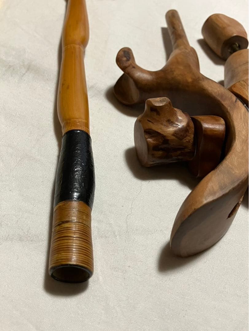 へら釣り用竿掛けらっきょ竹➕天然木万力