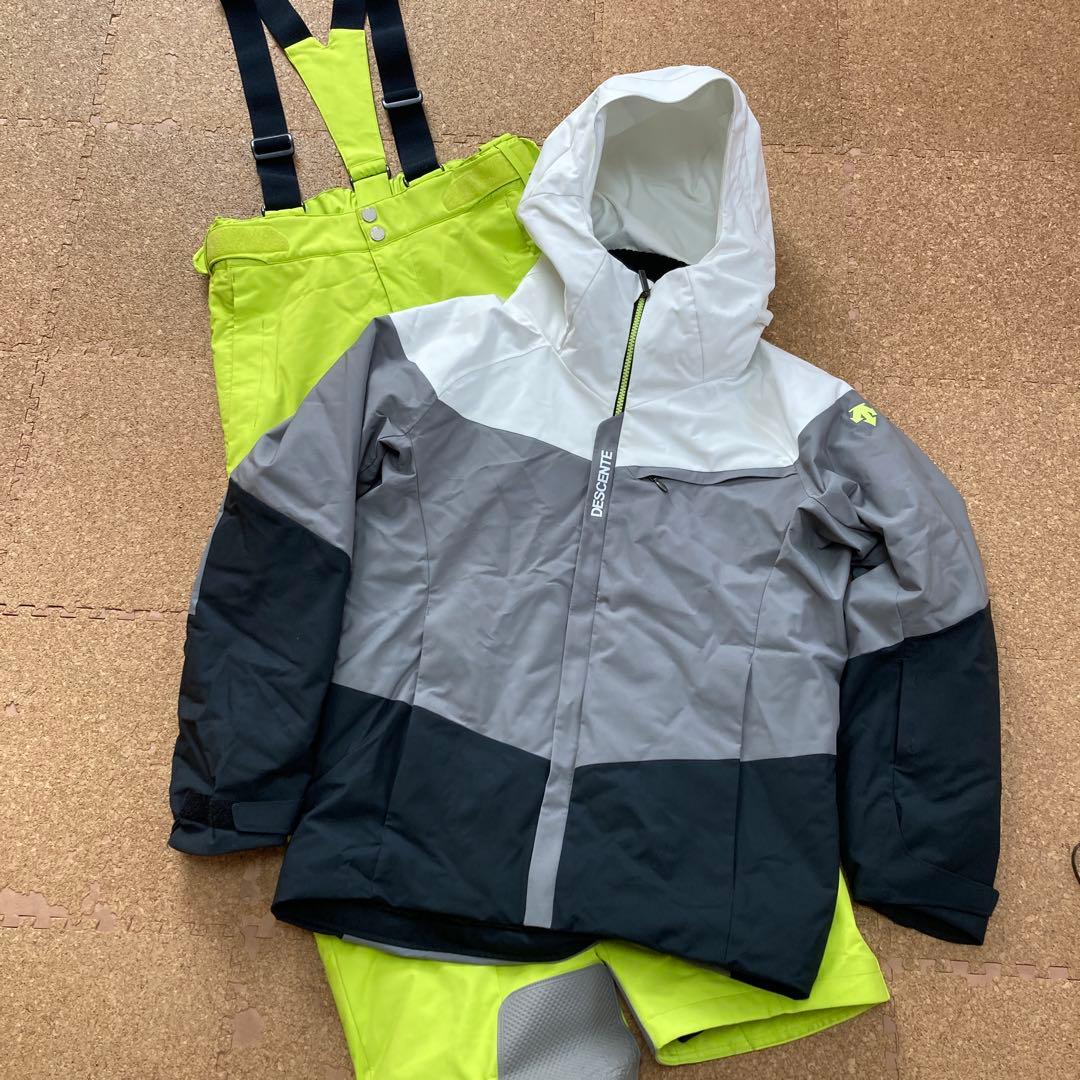 【美品】デサントdescentスキーウェア ジャケ上下 セットSメンズグレー×黄
