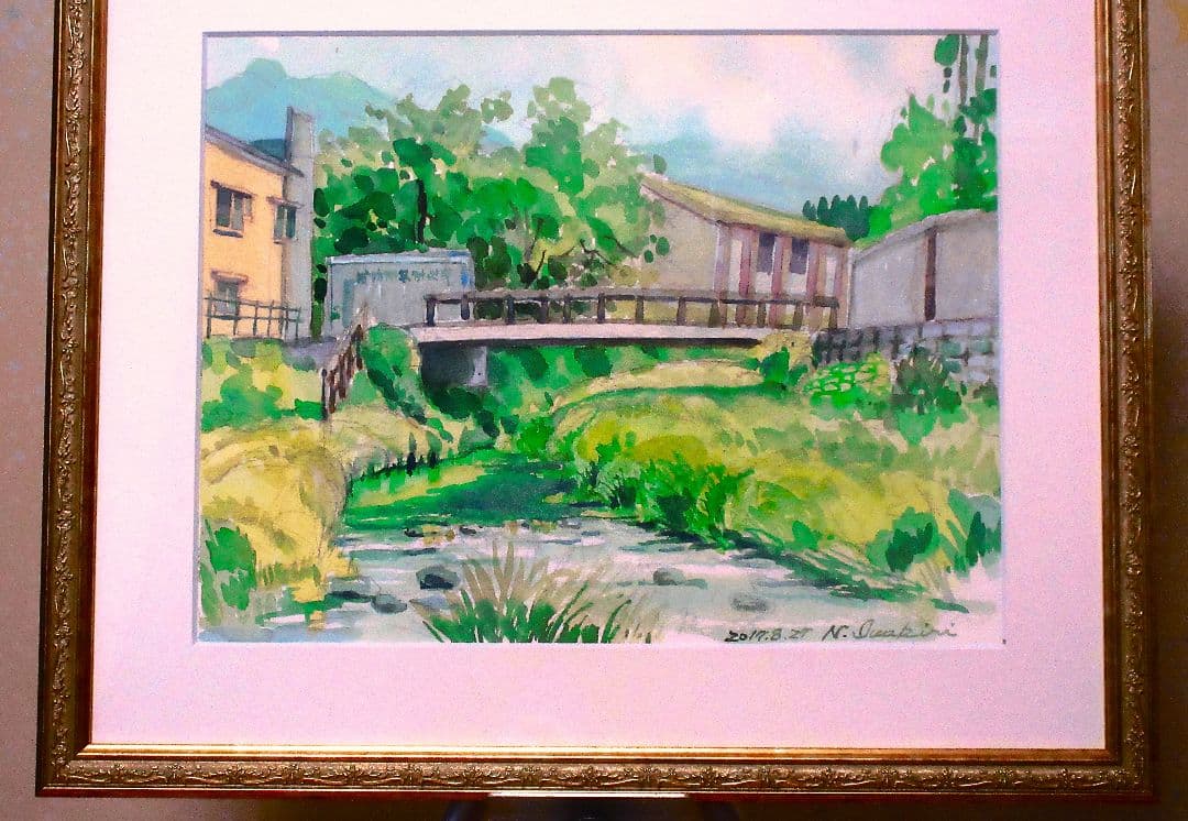 風景 水彩画 額装済み F6サイズ 原画